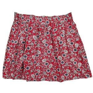 LOFT Floral Pull-On Skirt Red White Blue Linen Blend Size Large